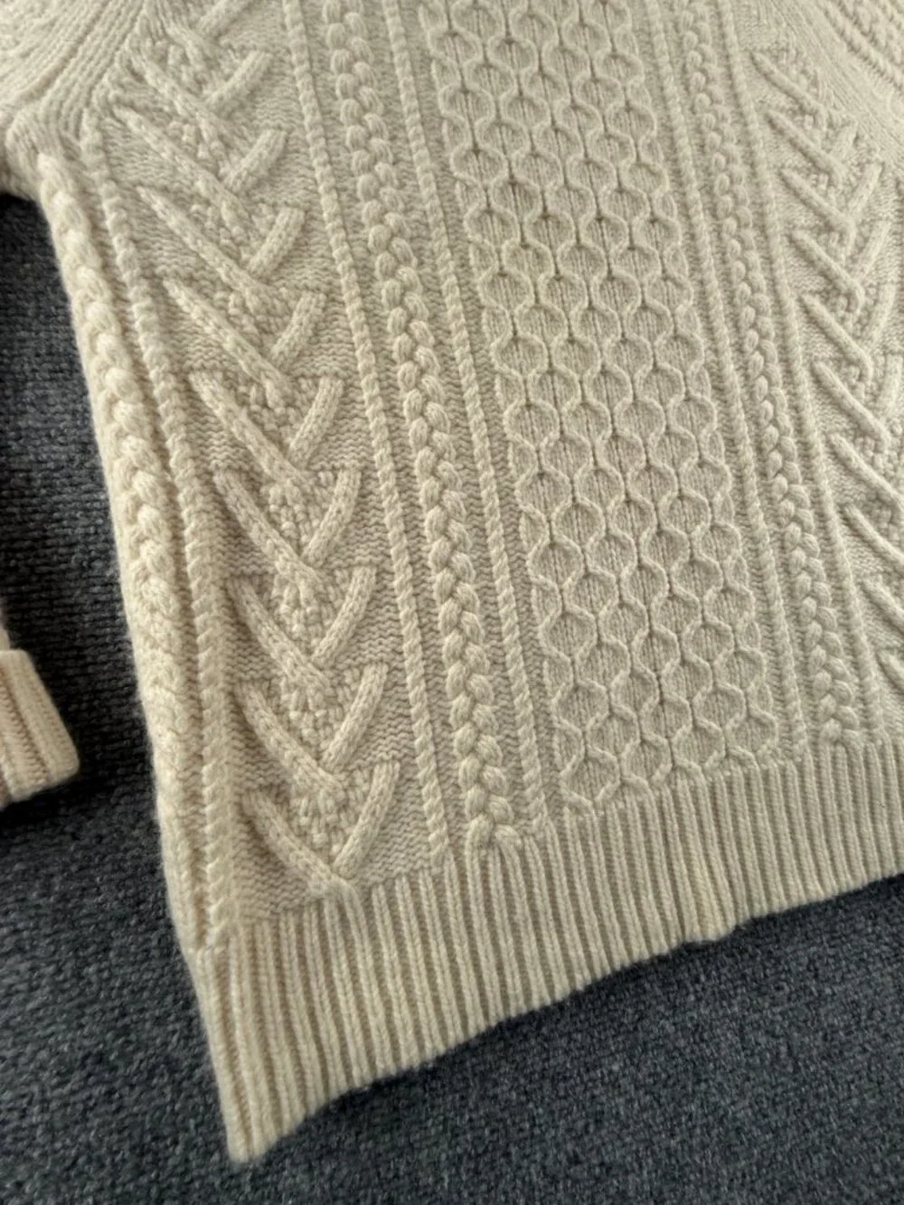 J. Crew Rugged Merino Fisherman Sweater Ivory Cable Knit Chunky Small Wool Uni - Picture 2 of 15